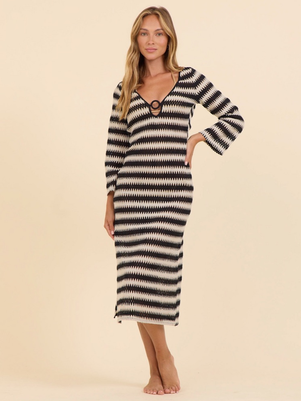 Surf Gypsy B&W Chevron Crochet Plunge Maxi Dress / Coverup - S/M 👙